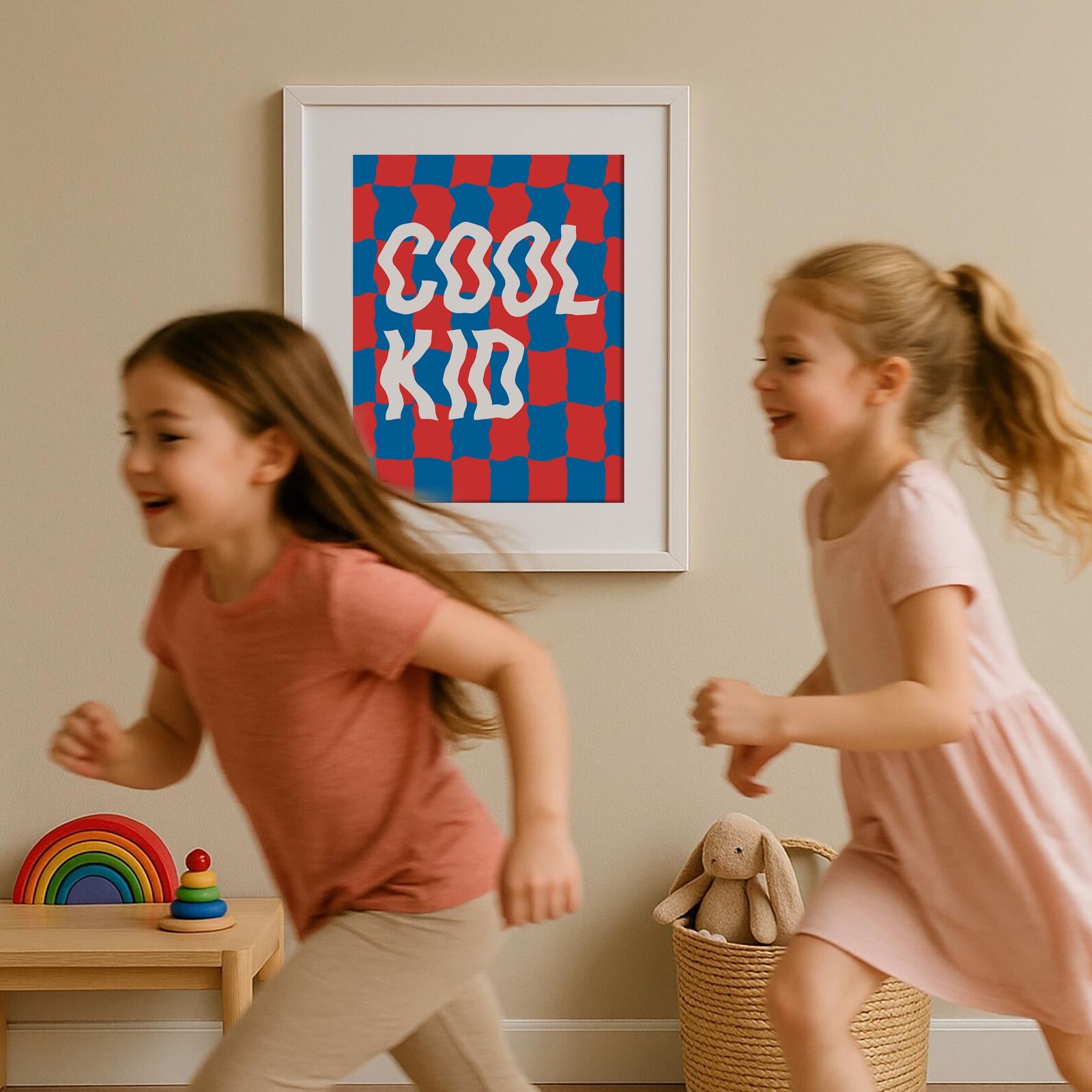 Cool Kid” Retro Checkerboard Wall Art – Playroom Print