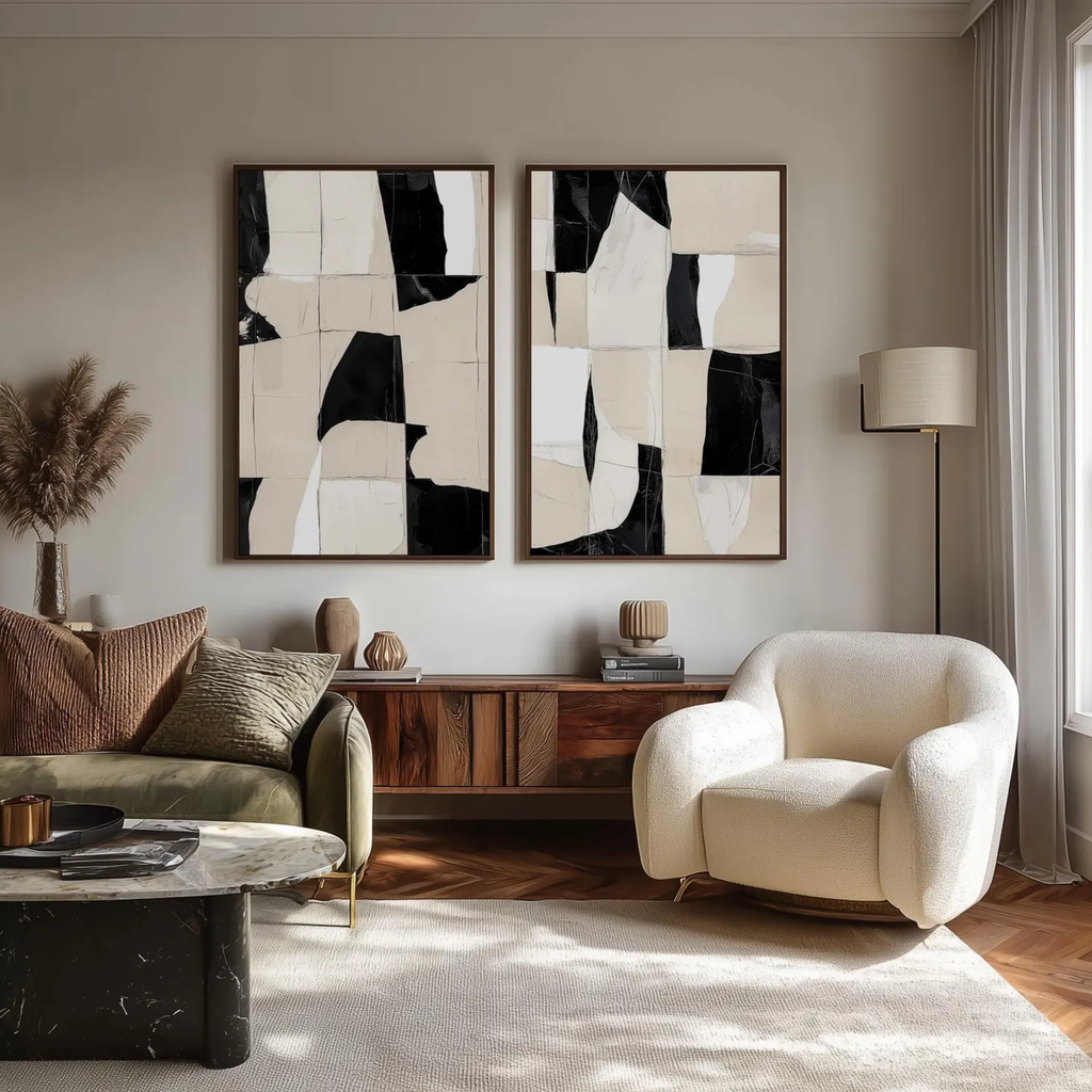 Timeless Duality – Black and White Abstract Art Set