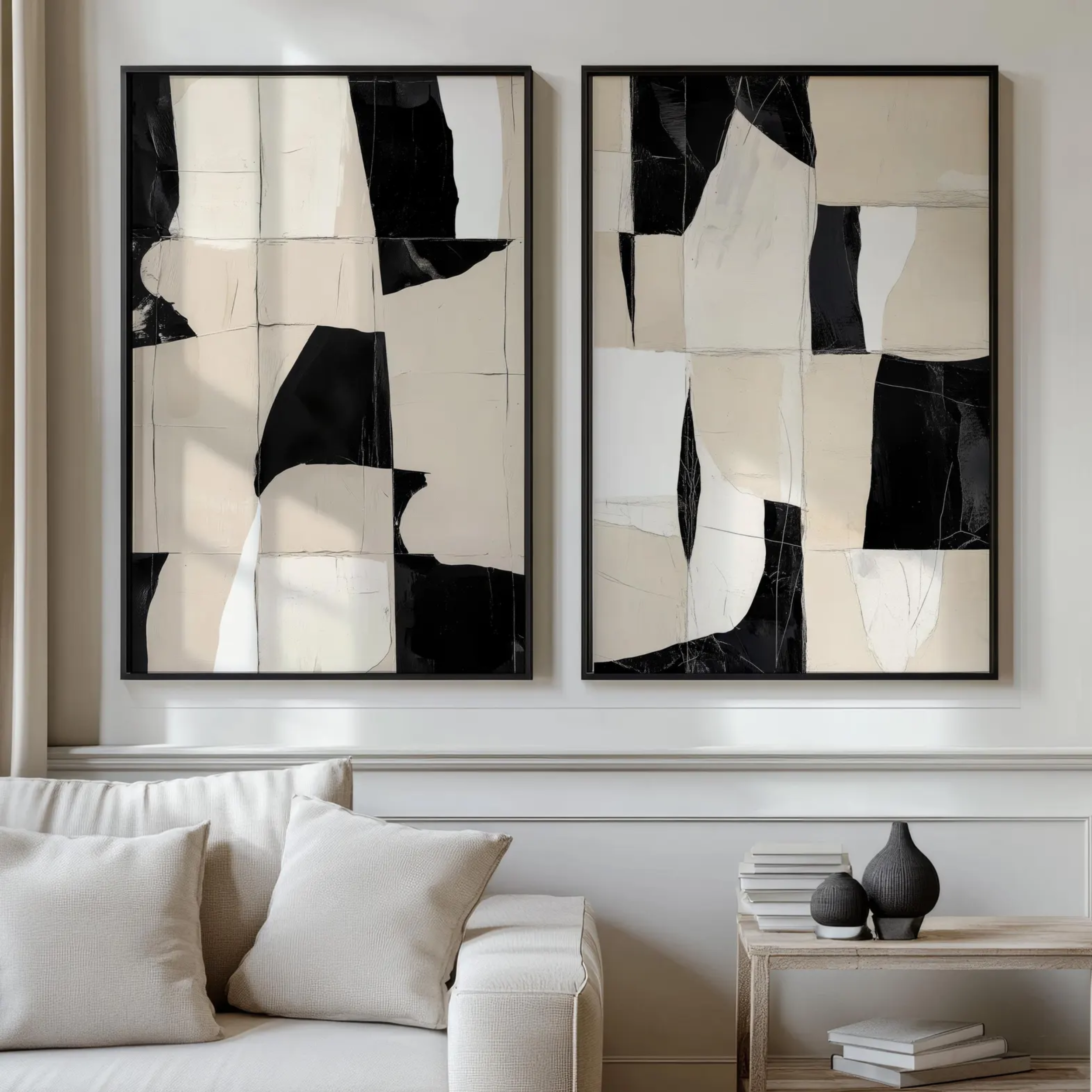 Timeless Duality – Black and White Abstract Art Set