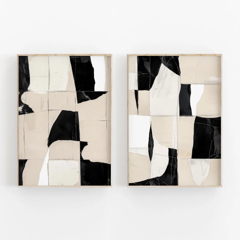 Timeless Duality – Black and White Abstract Art Set