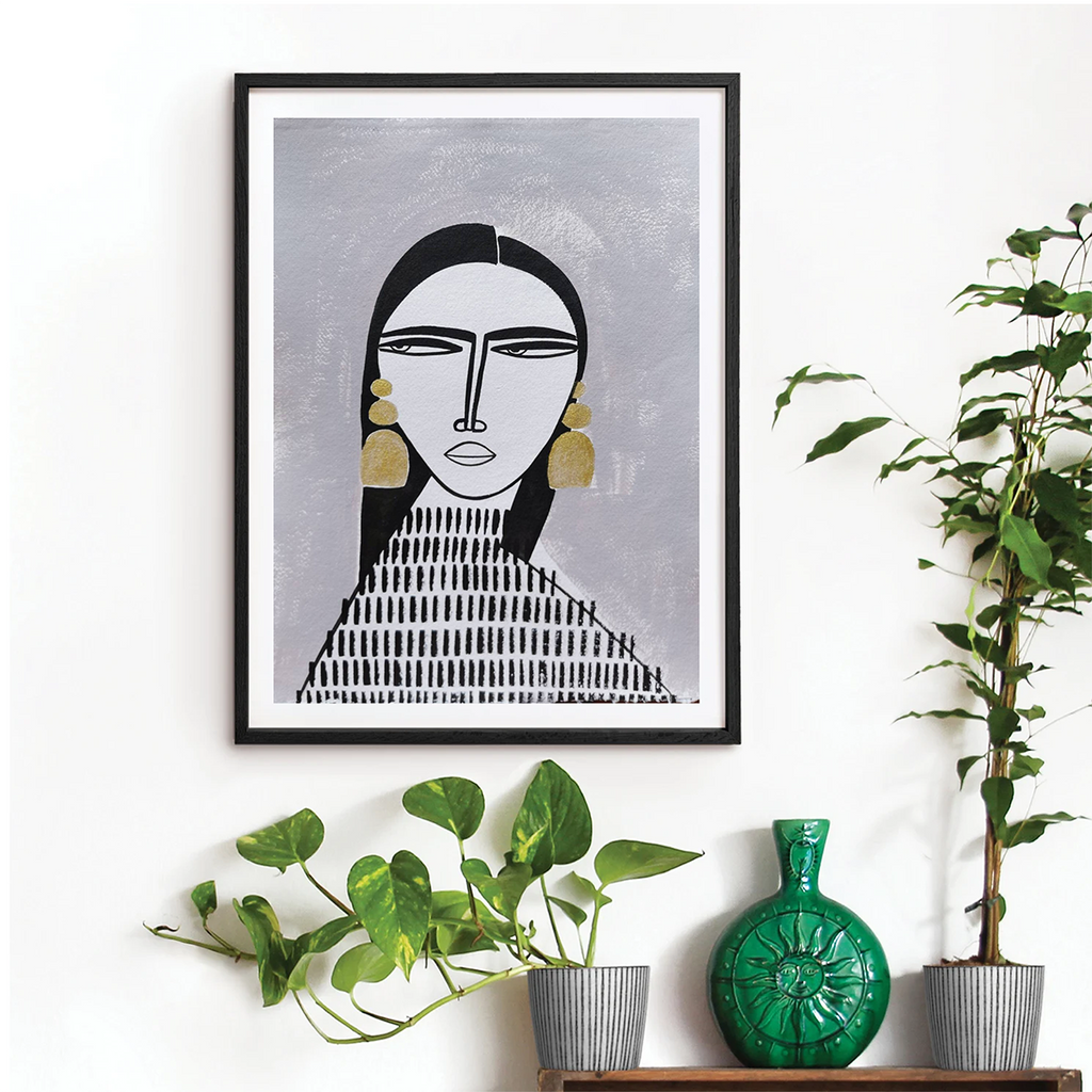 Shaded Beauty – The Girl with Gold Earrings Wall Art Print