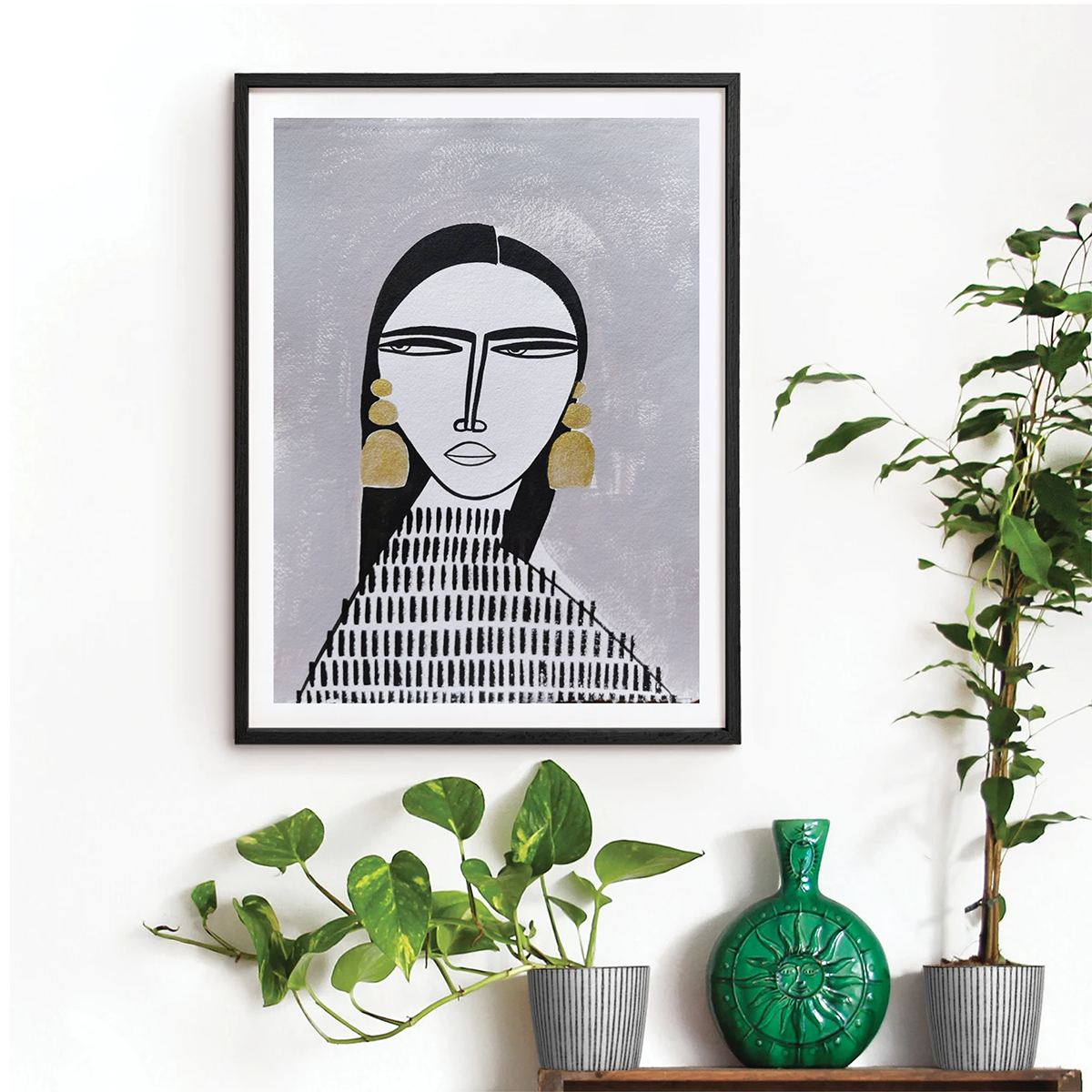 Shaded Beauty – The Girl with Gold Earrings Wall Art Print