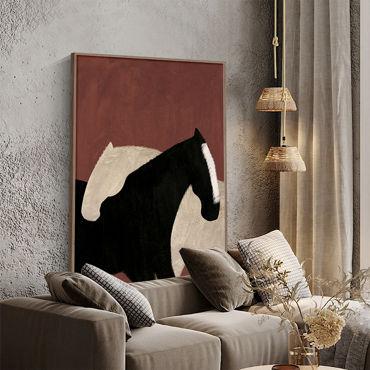 Black and White Horses in Love – Abstract Wall Art Print