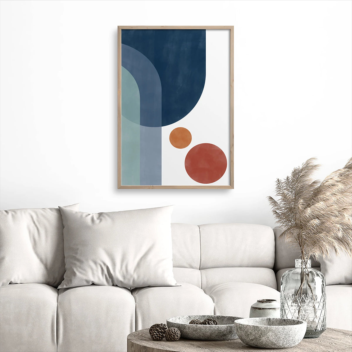 Mid-Century Modern Wall Print - Blue and Rust Retro Poster 