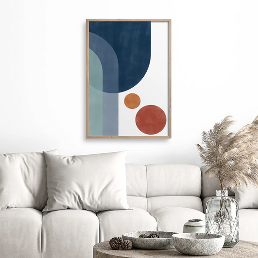 Mid-Century Modern Wall Print - Blue and Rust Retro Poster 
