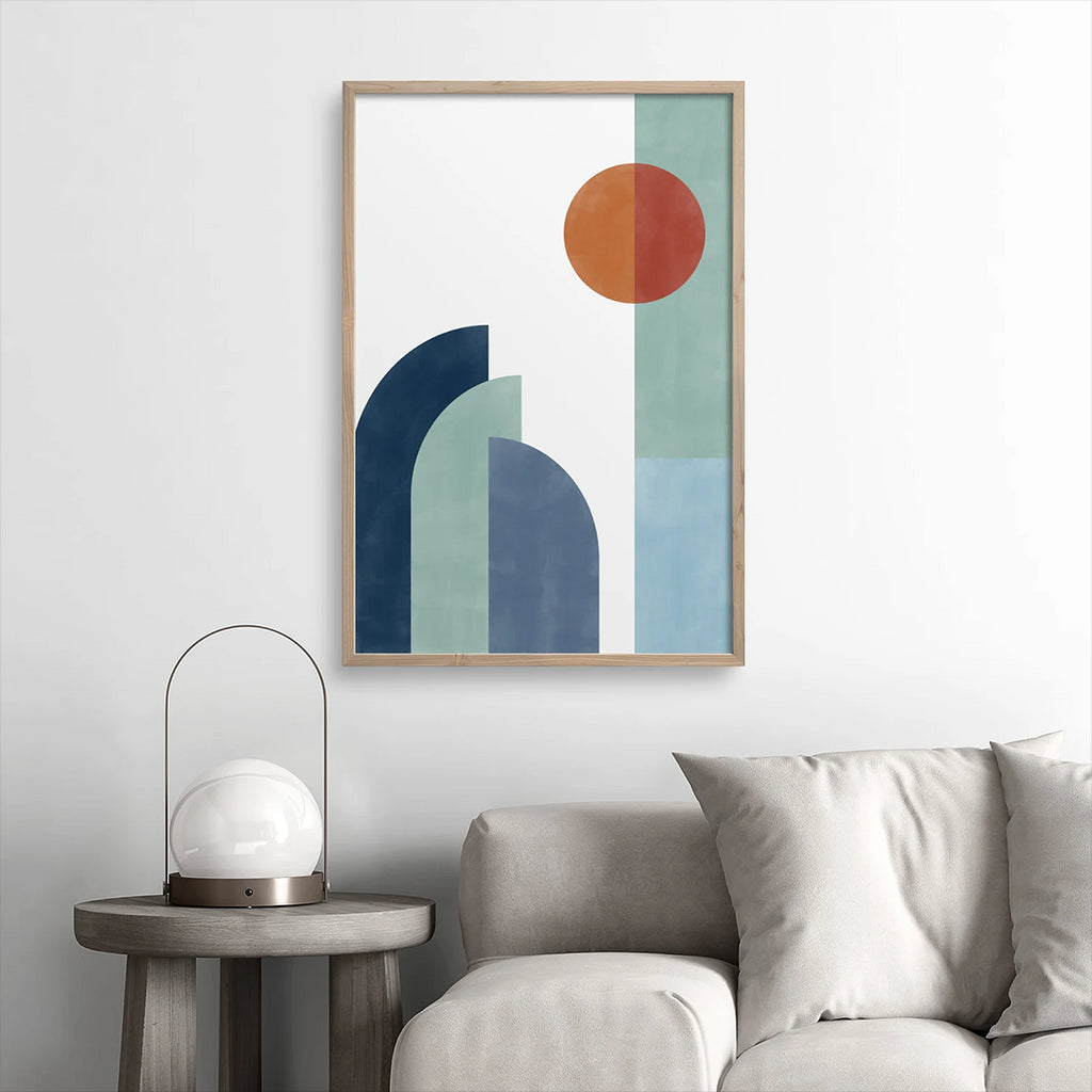 Mid-Century Modern Wall Print - Blue and Rust Retro Poster