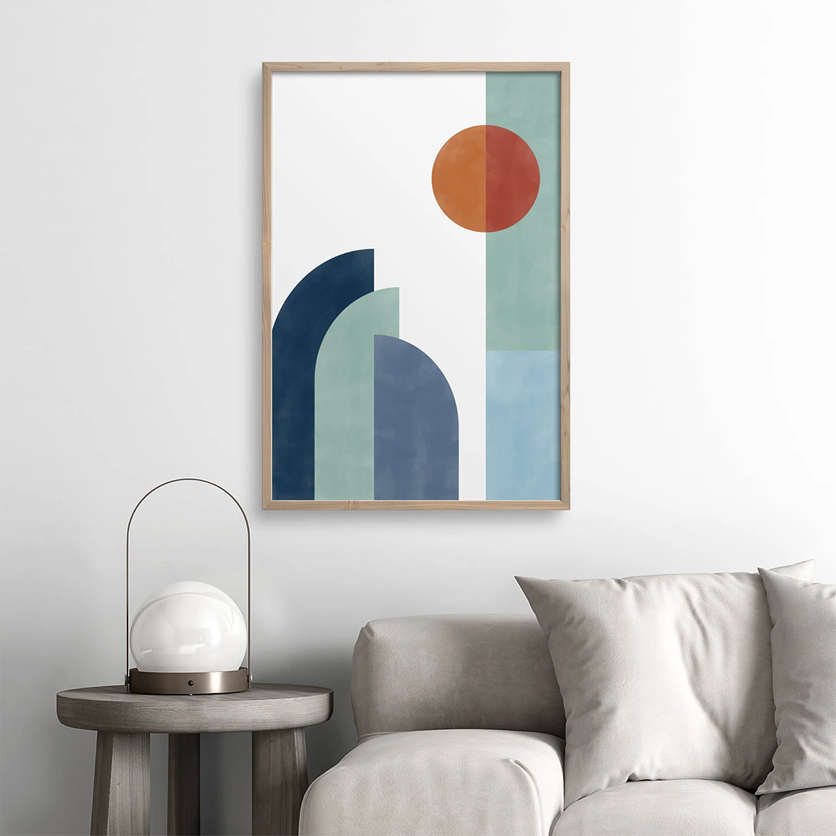 Mid-Century Modern Wall Print - Blue and Rust Retro Poster