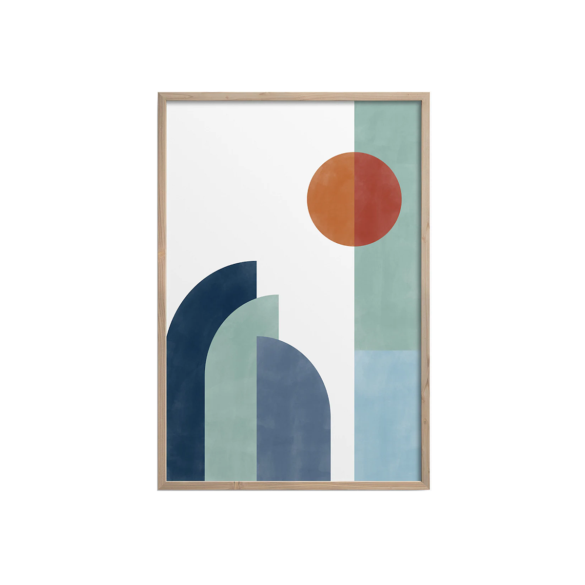 Mid-Century Modern Wall Print - Blue and Rust Retro Poster