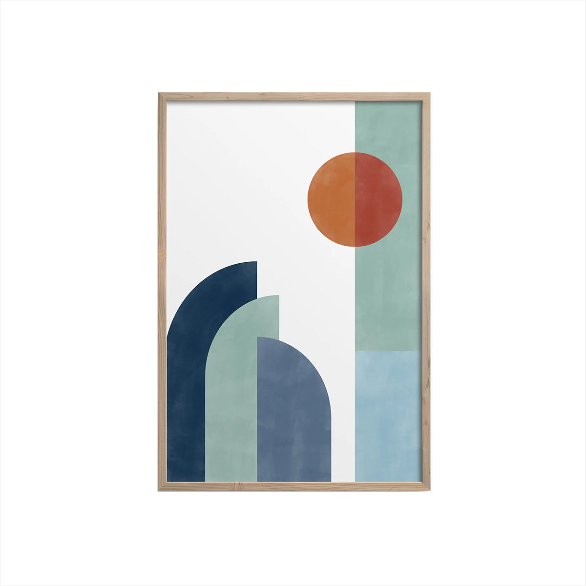 Mid-Century Modern Wall Print - Blue and Rust Retro Poster