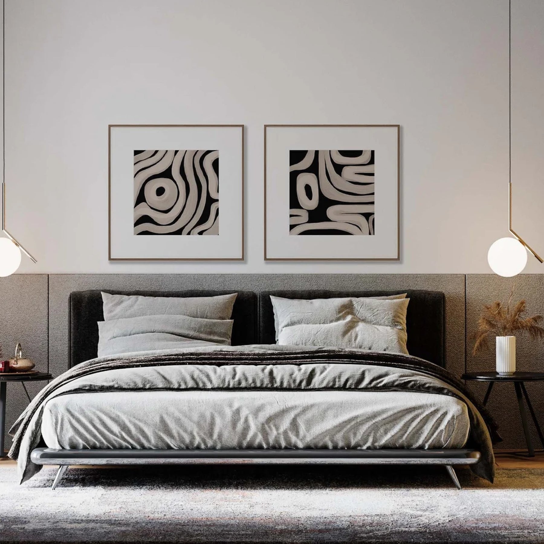 "Optical Illusion Harmony – Contemporary Geometric Print Set"