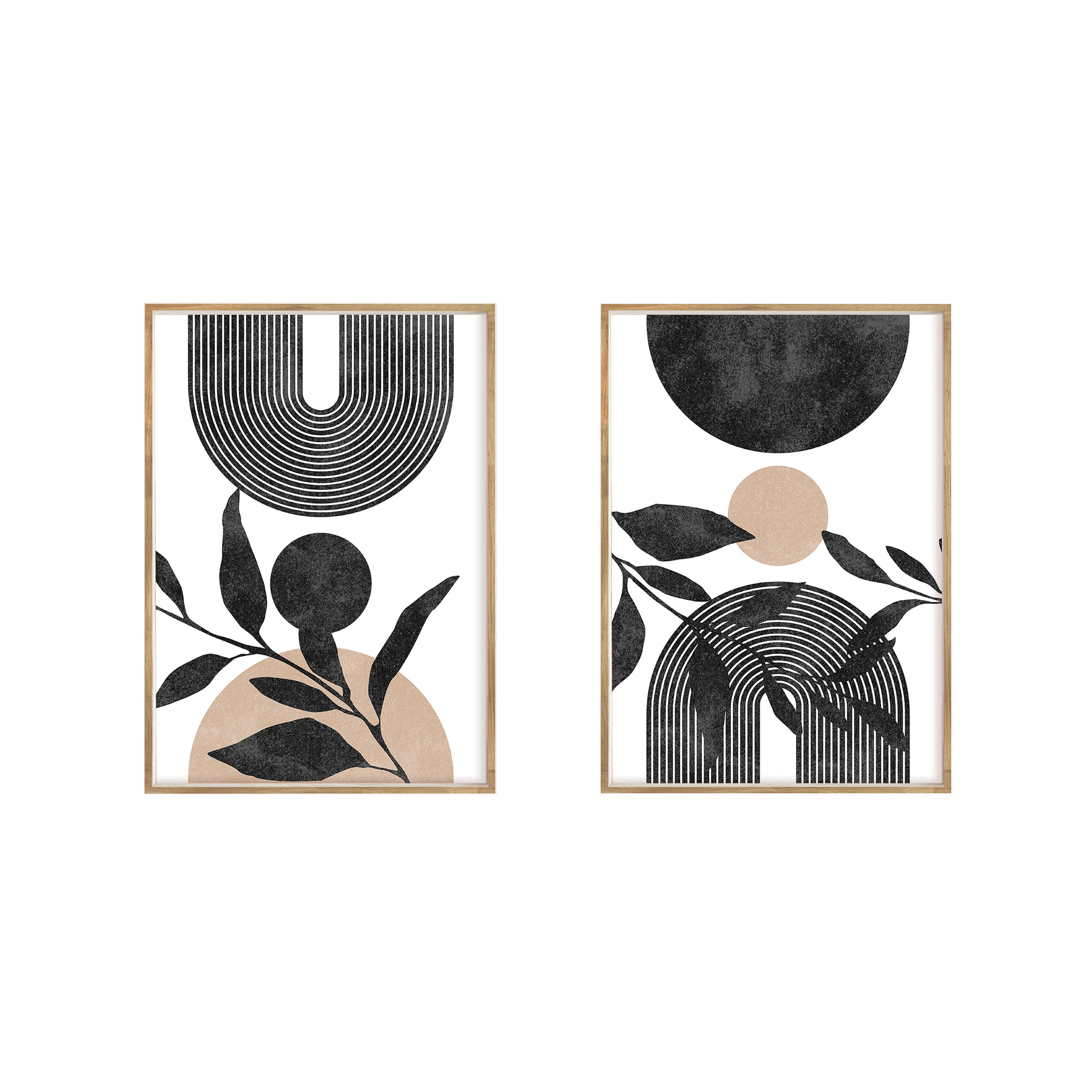 Neutral Abstract Archway Wall Art - Sun & Leaves Minimalist Print set