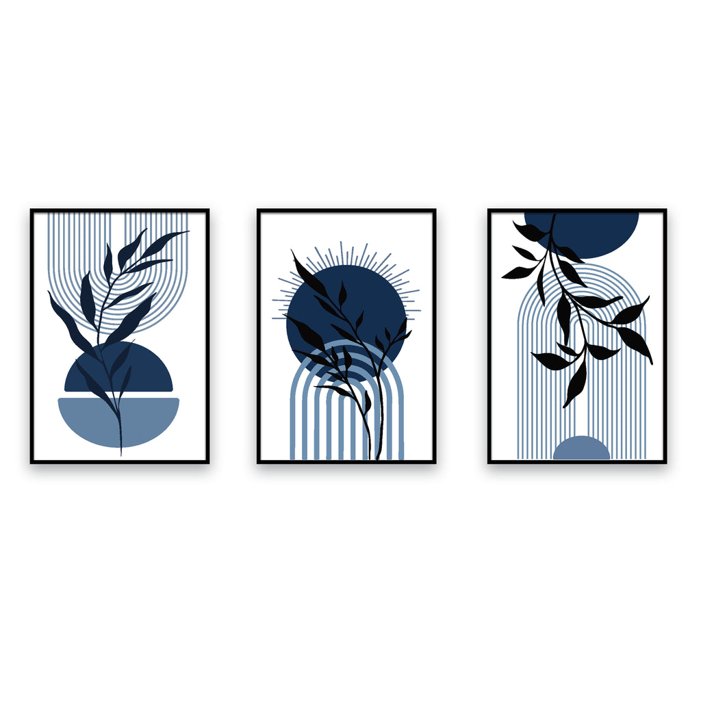 Modern Blue Elegance – Boho Leaf & Arch Art Prints