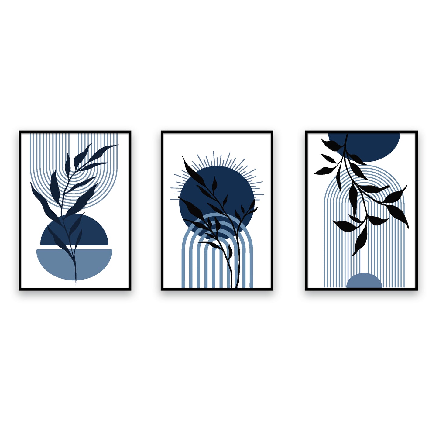 Modern Blue Elegance – Boho Leaf & Arch Art Prints