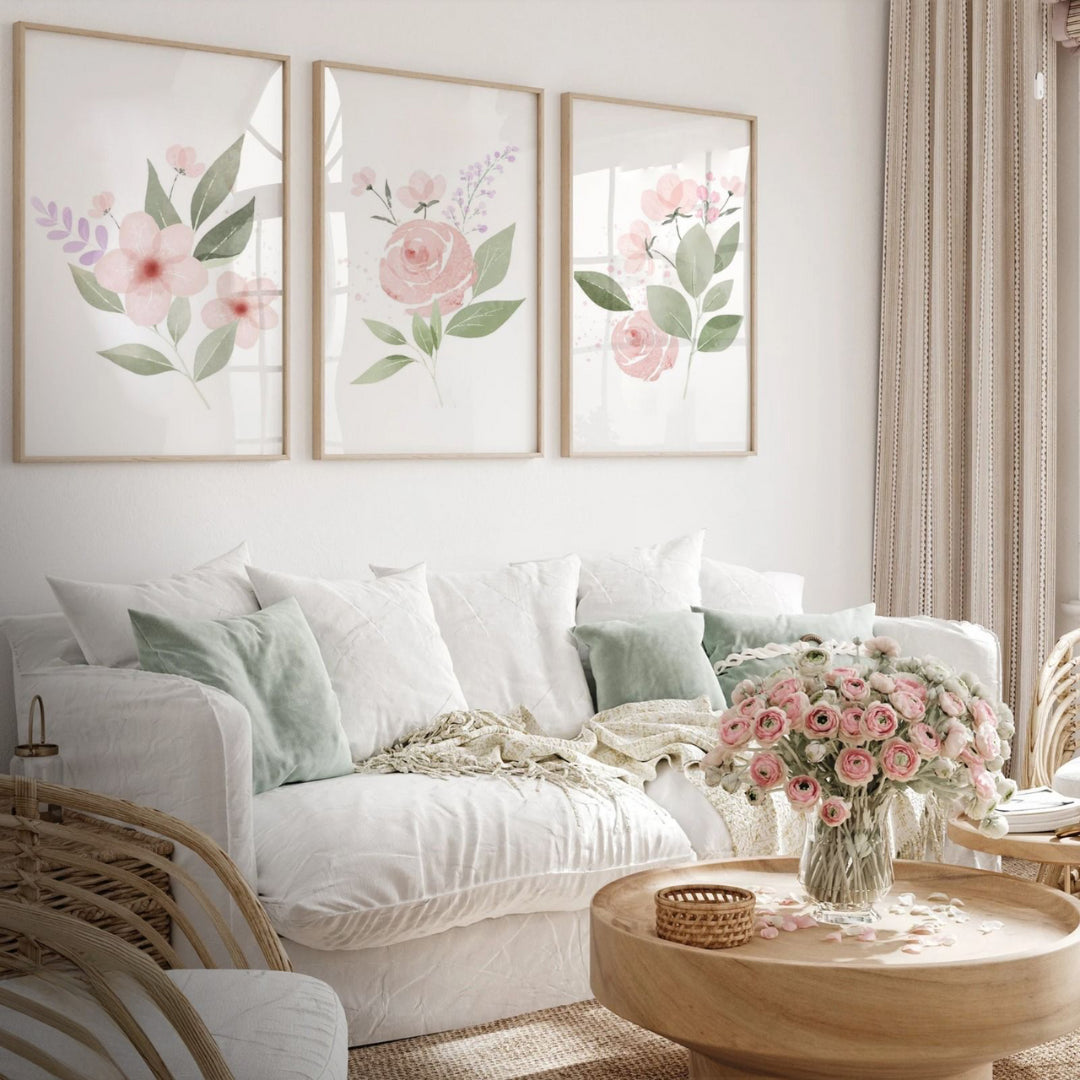 Blush Bloom Watercolor Prints – Soft Floral Wall Art Set