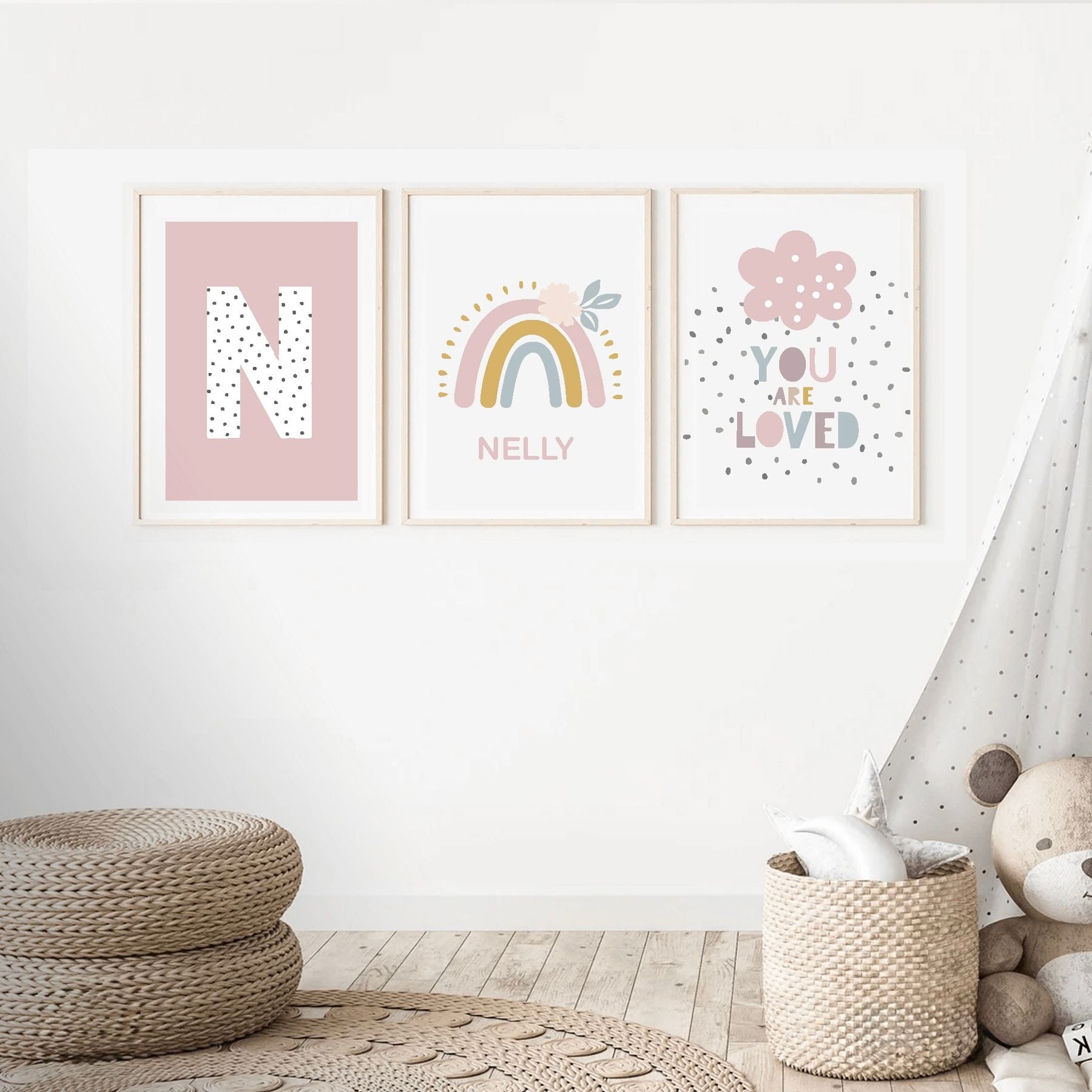 Personalized Boho Kids Wall Art Set | Custom Name Nursery Prints