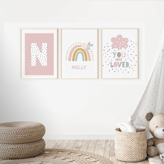 Personalized Boho Kids Wall Art Set | Custom Name Nursery Prints