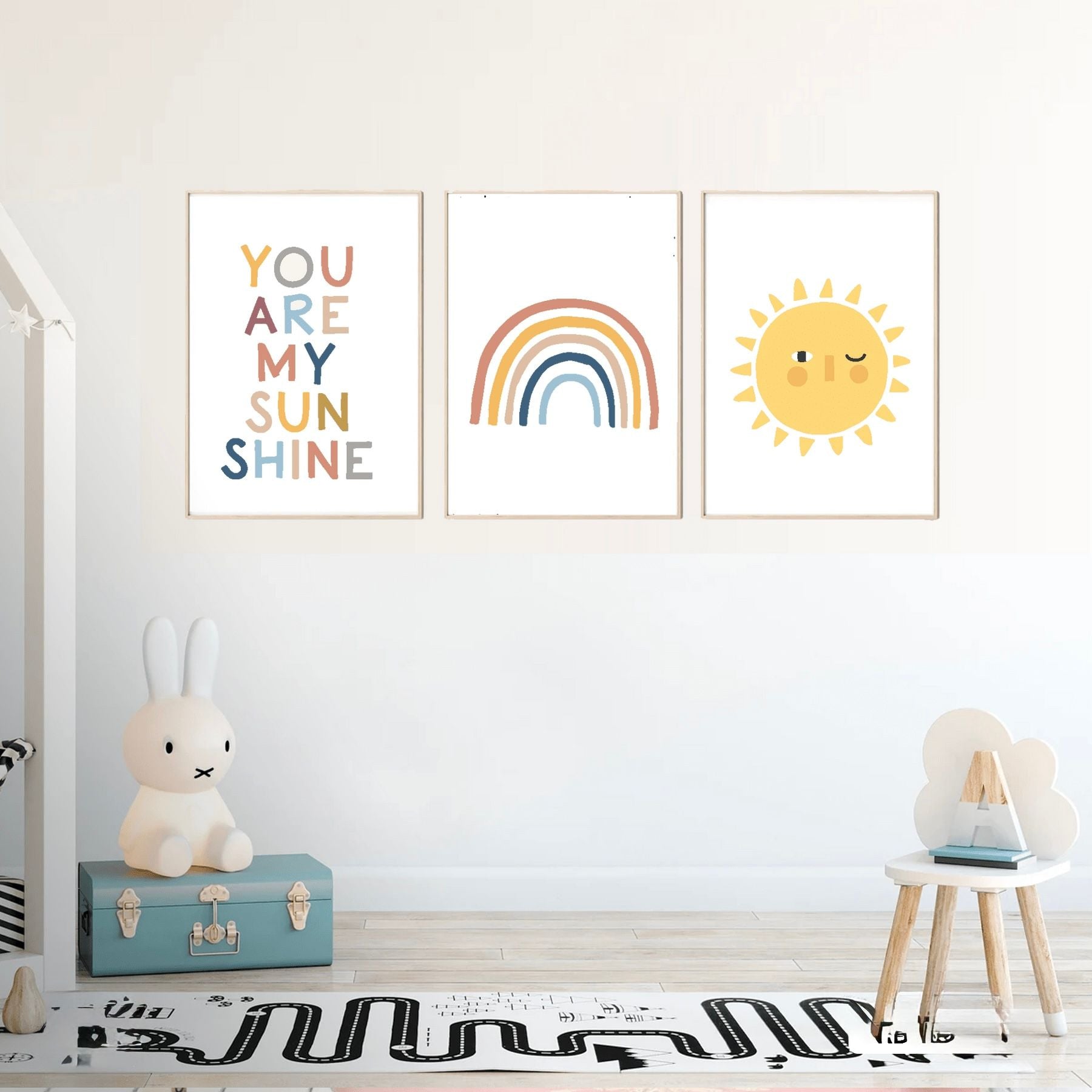 You Are My Sunshine Nursery Wall Art Set – Sun & Rainbow Prints