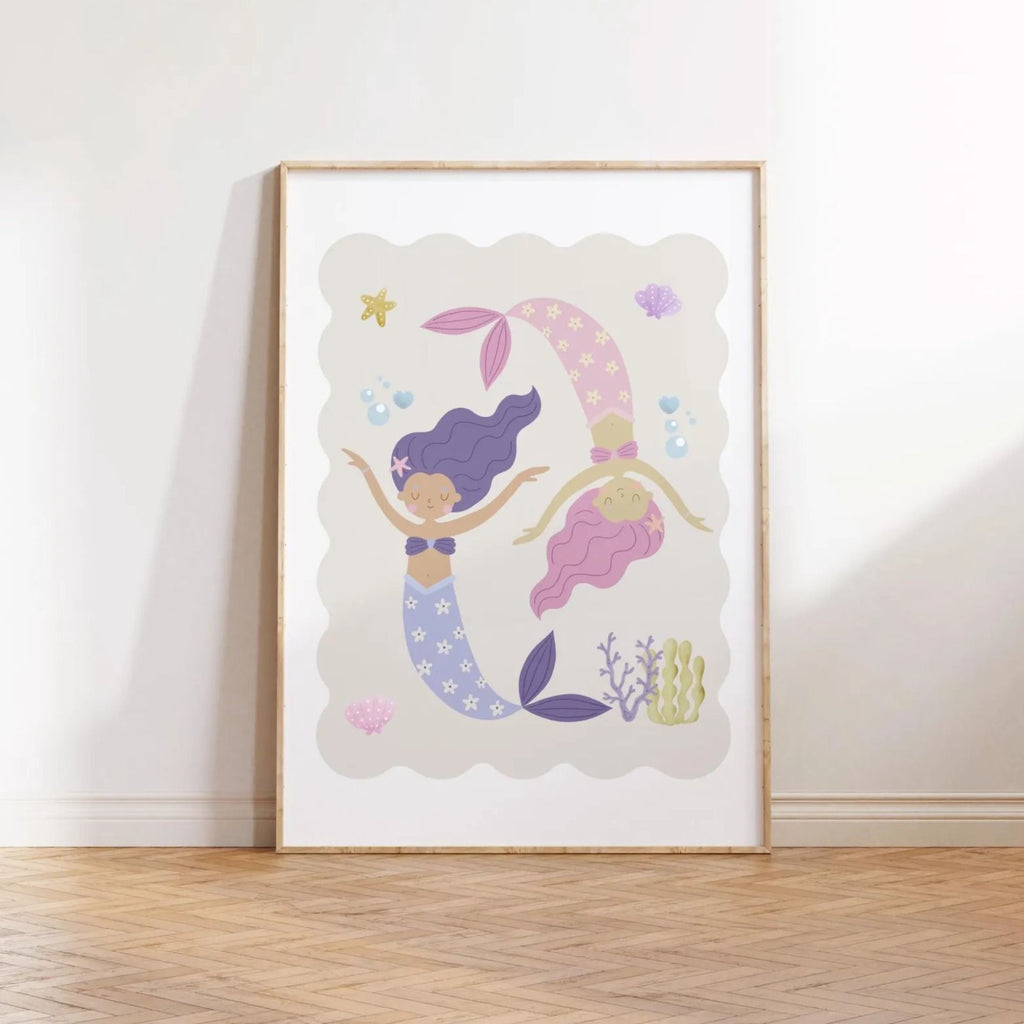 Little Mermaid Pastel Wall Art Set – Ocean & Sunshine Theme for Kids Room | Set of 8 Prints