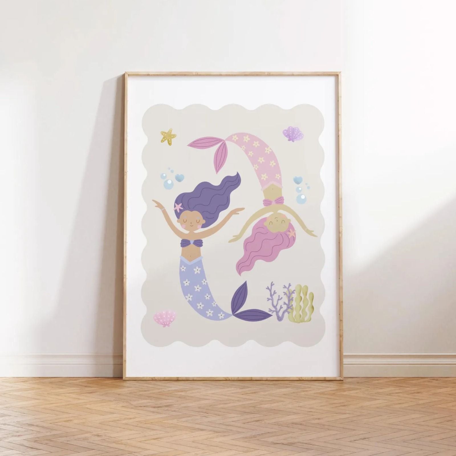 Little Mermaid Pastel Wall Art Set – Ocean & Sunshine Theme for Kids Room | Set of 8 Prints