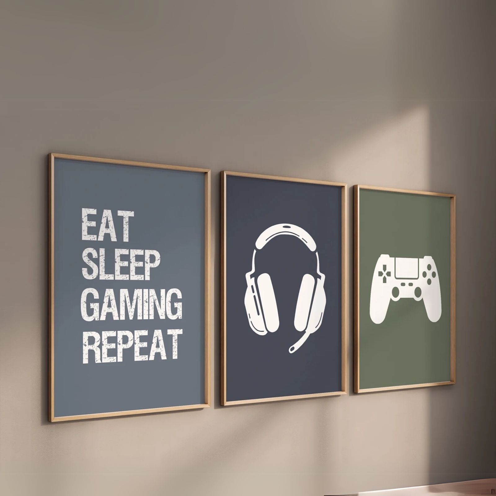 Eat Sleep Game Repeat – Modern Gaming Wall Art Set for Teen Room