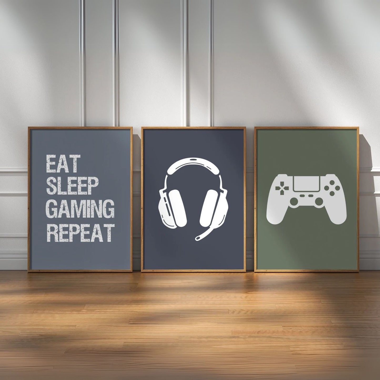 Eat Sleep Game Repeat – Modern Gaming Wall Art Set for Teen Room