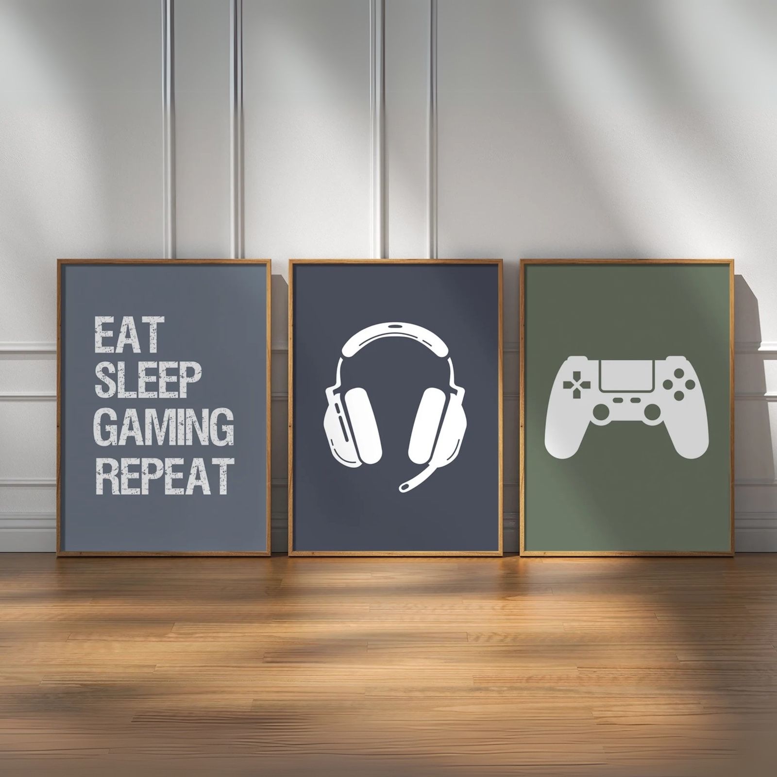 Eat Sleep Game Repeat – Modern Gaming Wall Art Set for Teen Room