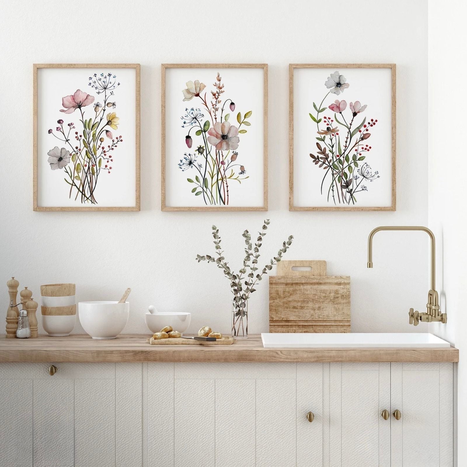 Soft Botanical Garden – Delicate Flower Art Trio