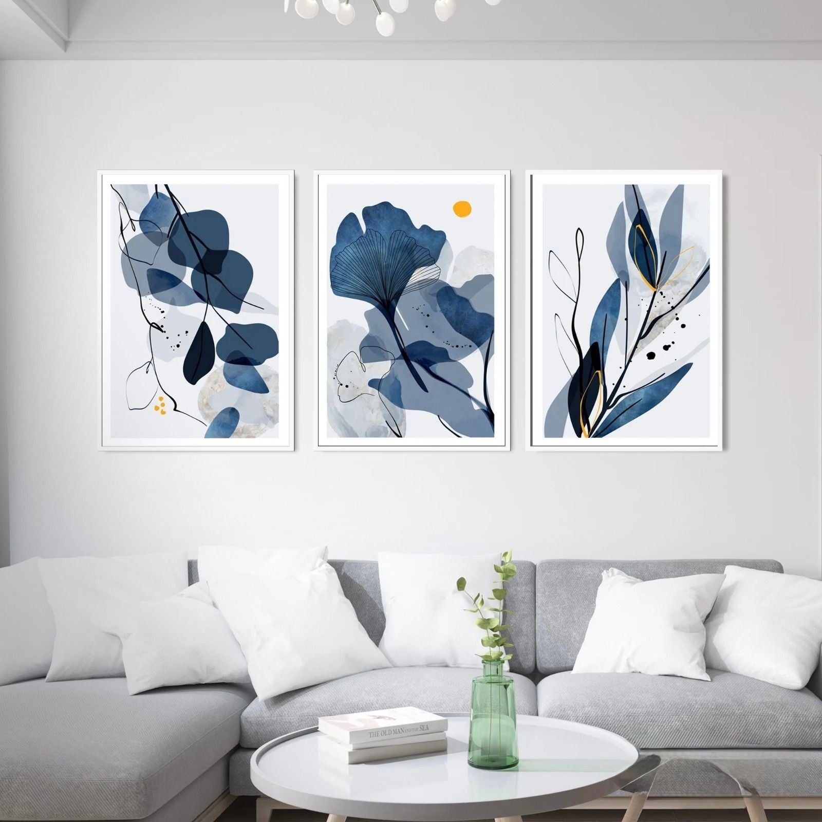 Deep Blue Harmony – Floral Watercolor Wall Art Set