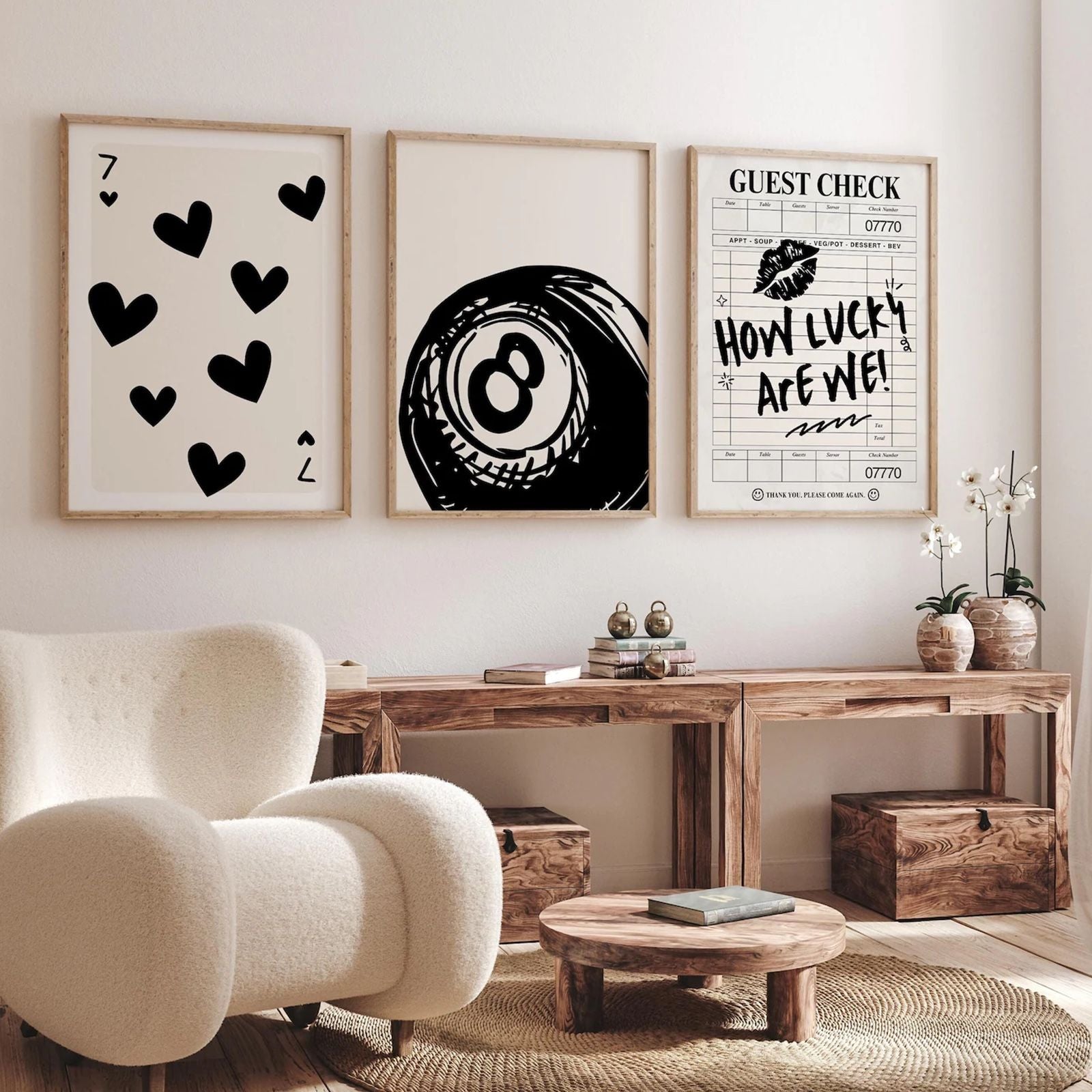 Lucky in Love Wall Art Set – Modern Black & White Trio