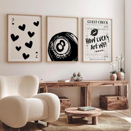 Lucky in Love Wall Art Set – Modern Black & White Trio