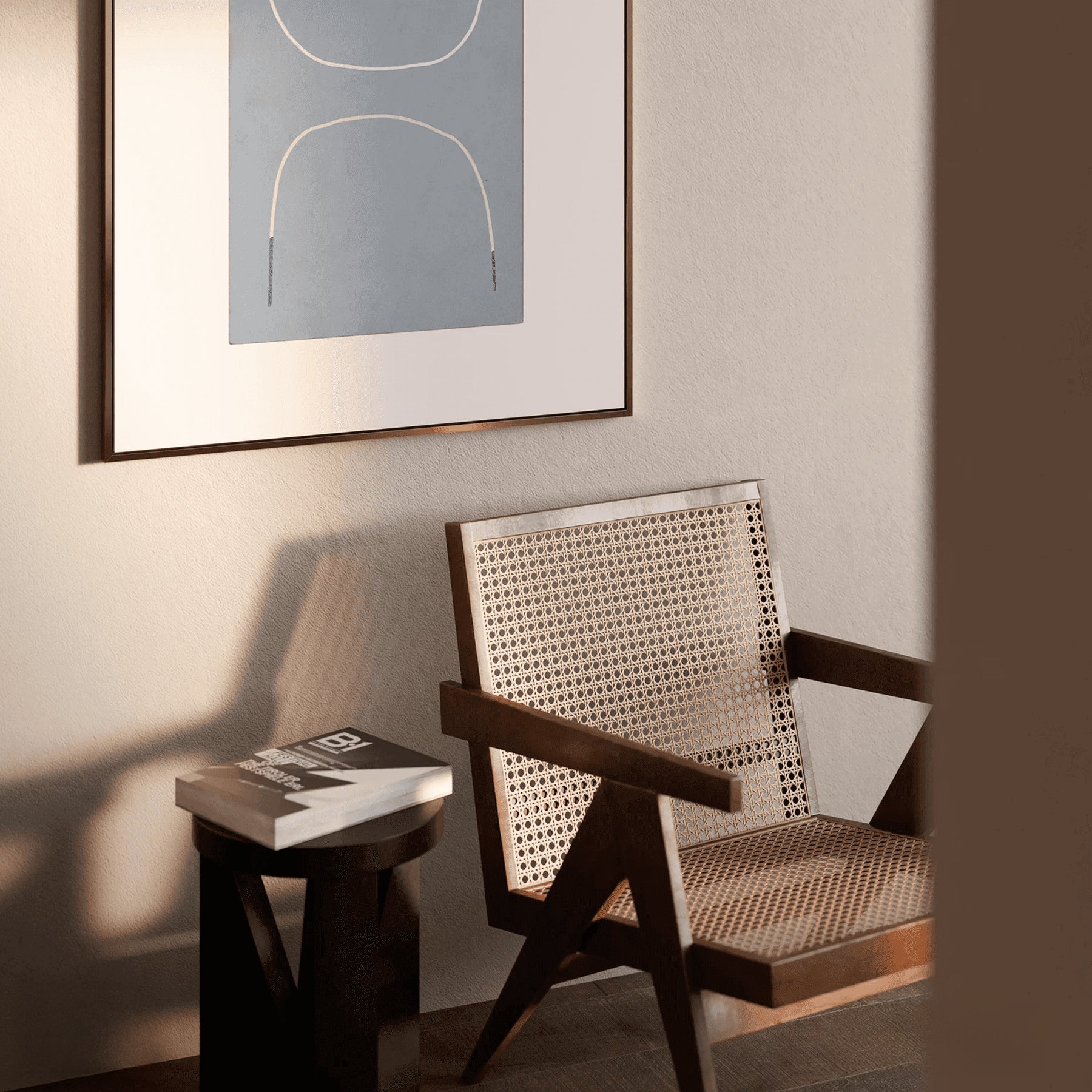 Abstract Line Art on Blue – Minimalist Framed Wall Print