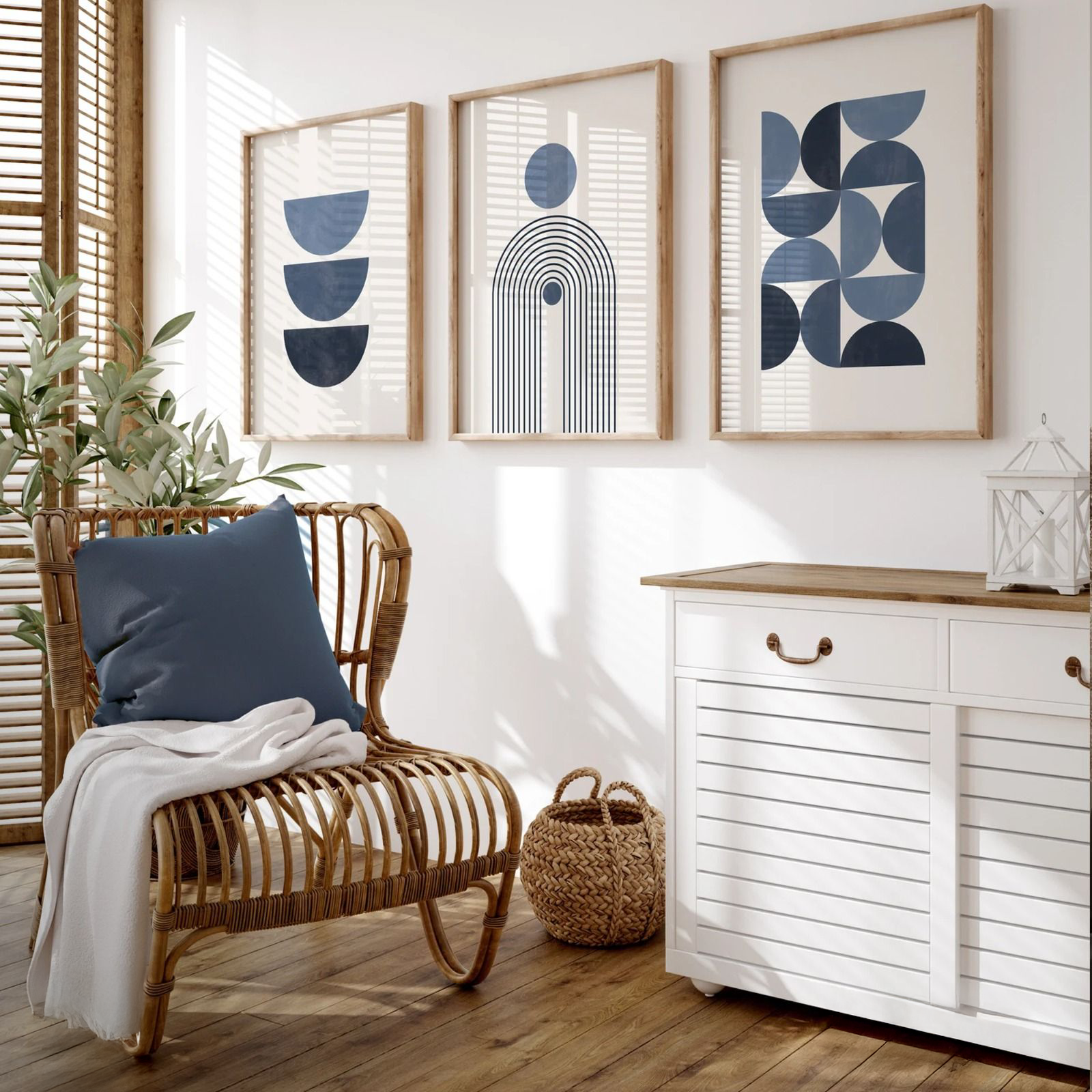 Blue & White Boho Wall Art Prints