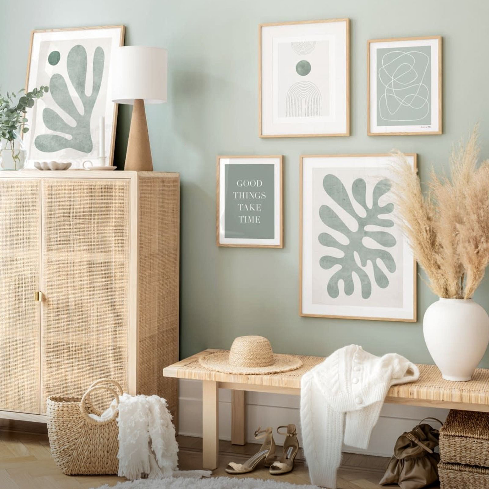 Sage Green Arch Illustration Wall Art Set