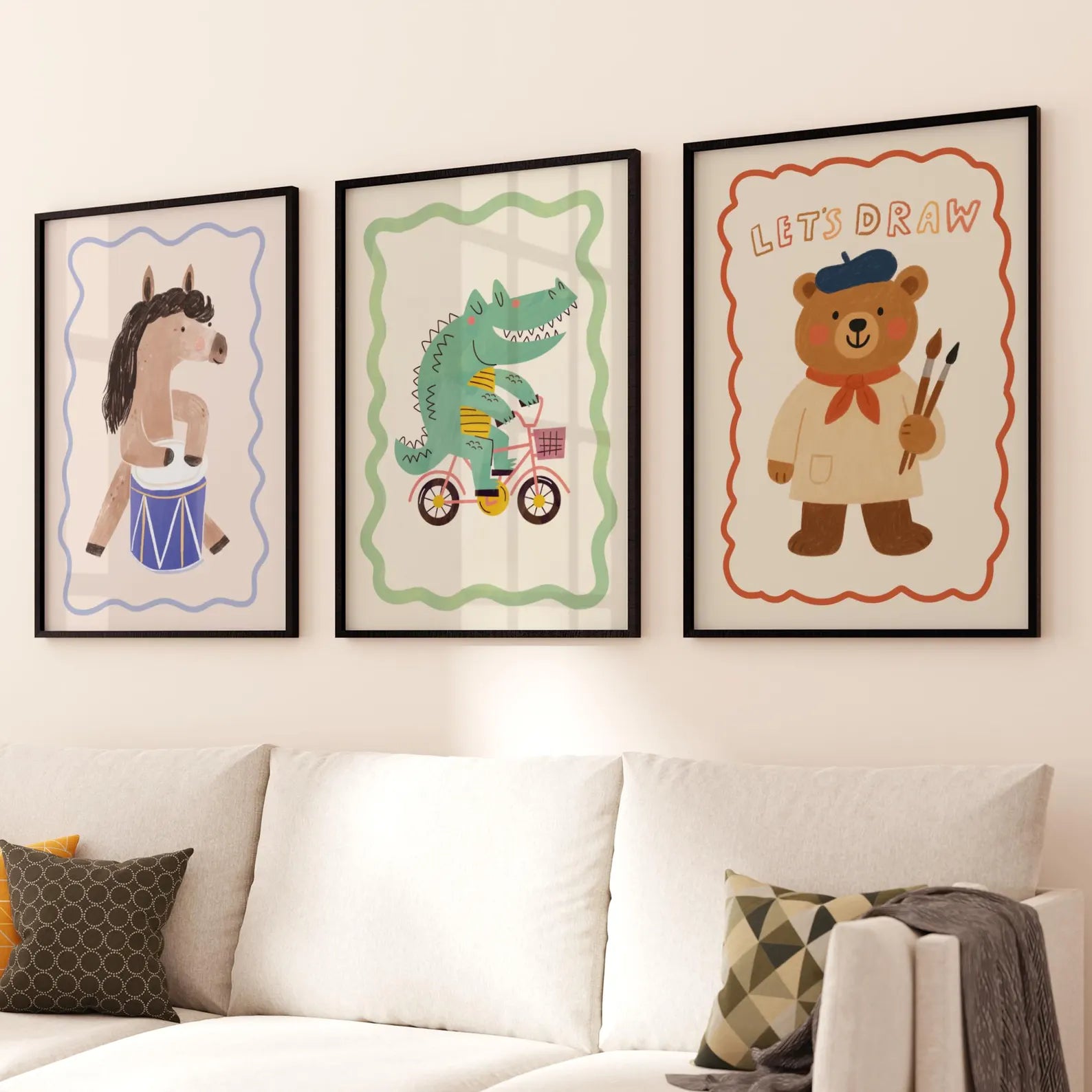 Playful Animals Kids Wall Art Set